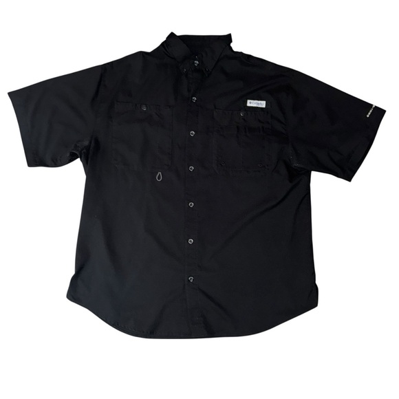 📌Columbia Men’s LARGE Black S SLEEVE PFG Button Up Shirt Outdoor Fishing - Picture 2 of 9